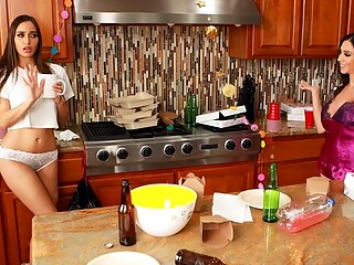 Two milfs lesbians in the kitchen fucking each other not only handles...